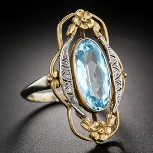 - - Art Deco-Aquamarine & 9.25 Sterling Silver Ring
